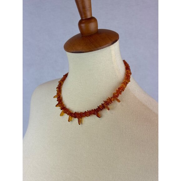 Amber Chip Necklace Organic Beads Barrel Screw Clasp - Picture 2 of 7